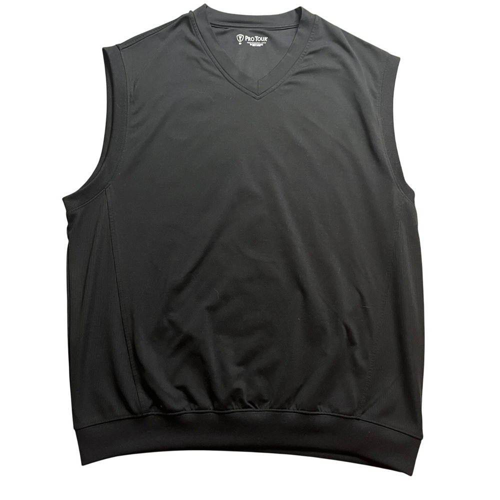 Pro Tour Performance Golf Vest Mens Medium Black V-Neck Sleeveless Pullover